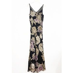 Vtg Y2K Womens Nostalgia Full length Floral Black Maxi Dress size M Fairycore